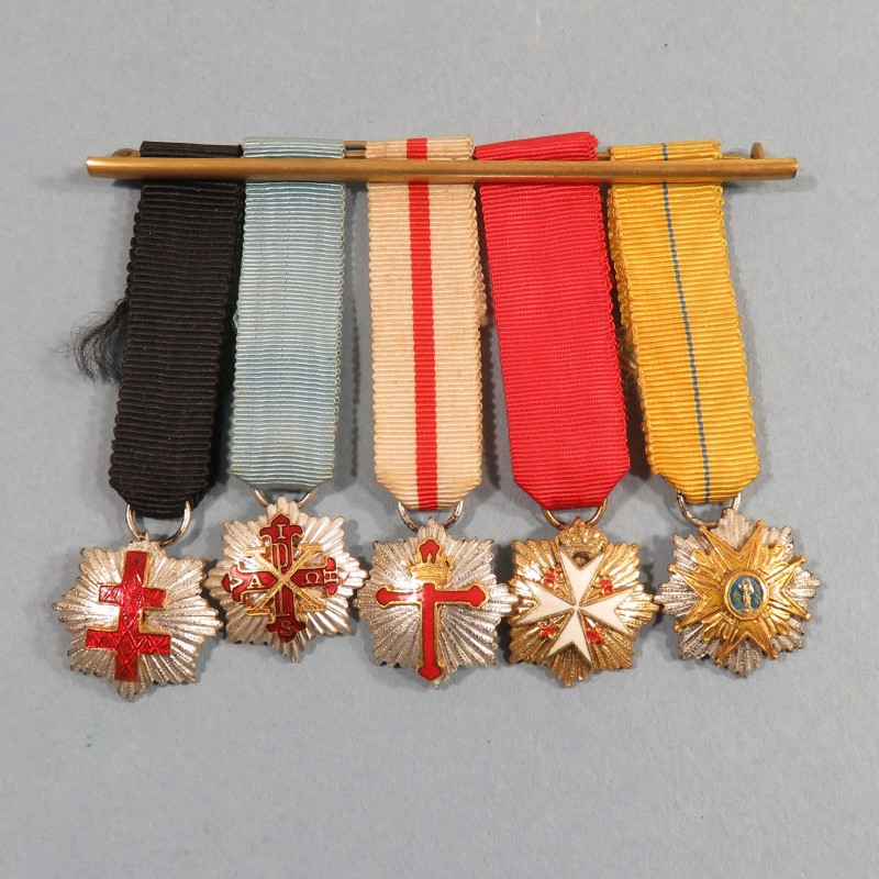 ESPAGNE BARRETTE DE 5 REDUCTIONS DES MEDAILLES D'ORDRES CATHOLIQUE ST GEORGES MALTE JERUSALEM MARIE LOUISE °
