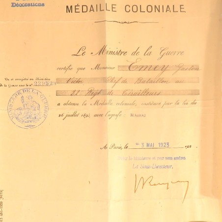 ENSEMBLE DE 6 DIPLOMES CITATIONS CHEF DE BATAILLON DU 22 ème RTA AU 161, 150, ET 519 èmeS REGIMENTS GUERRE 1914 1918 ANNEES 1920