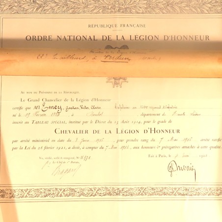 ENSEMBLE DE 6 DIPLOMES CITATIONS CHEF DE BATAILLON DU 22 ème RTA AU 161, 150, ET 519 èmeS REGIMENTS GUERRE 1914 1918 ANNEES 1920