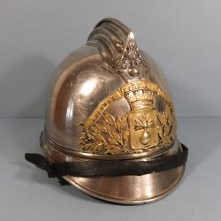 CASQUE D'OFFICIER DES SAPEURS POMPIERS AVEC PLAQUE DE LA VILLE DE LAUZET SAPEURS-POMPIERS MODELE 1885-95