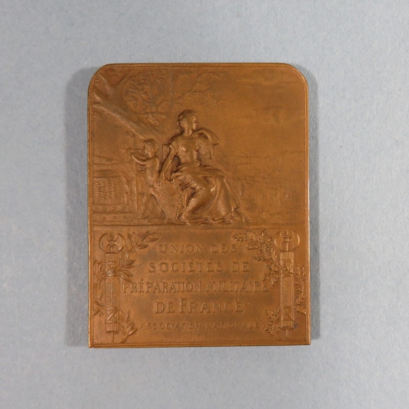 MEDAILLE DE TABLE PLAQUE UNION DES SOCIETES DE PREPARATION MILITAIRE DE FRANCE LA MARSEILLAISE PAR H. DUBOIS D'APRES F. RUDE