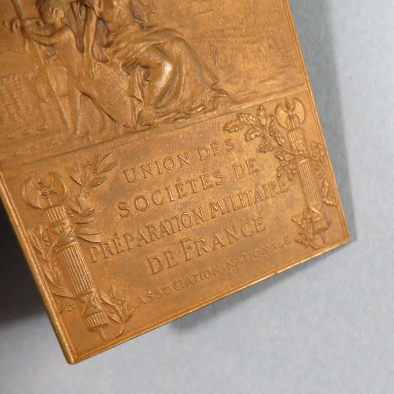 MEDAILLE DE TABLE PLAQUE UNION DES SOCIETES DE PREPARATION MILITAIRE DE FRANCE LA MARSEILLAISE PAR H. DUBOIS D'APRES F. RUDE