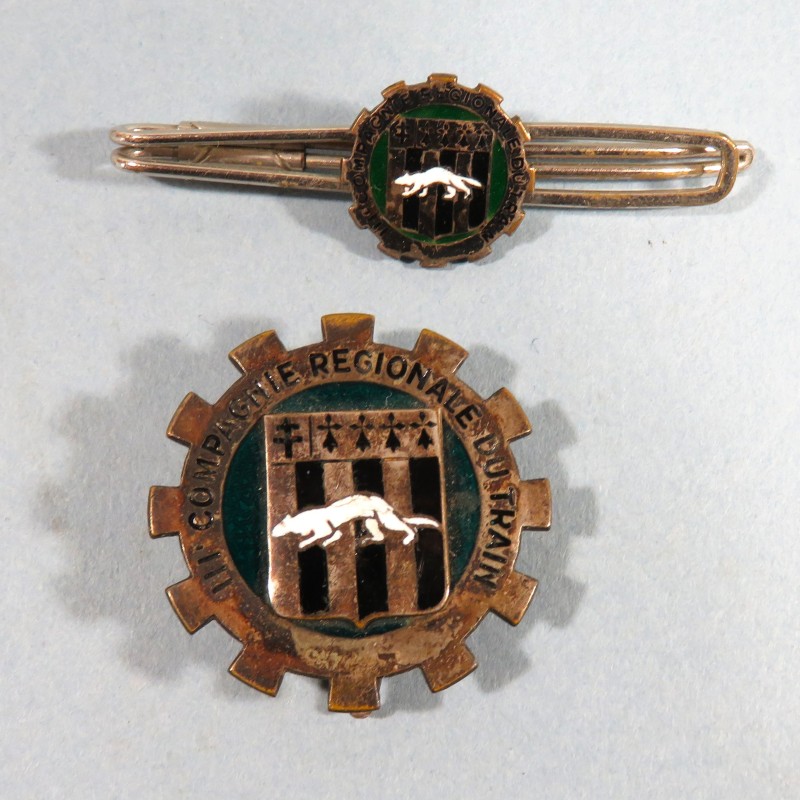 INSIGNE MILITAIRE ET EPINGLE DE CRAVATE 3 ème COMPAGNIE REGIONALE DU TRAIN FABRICANT COURTOIS PARIS