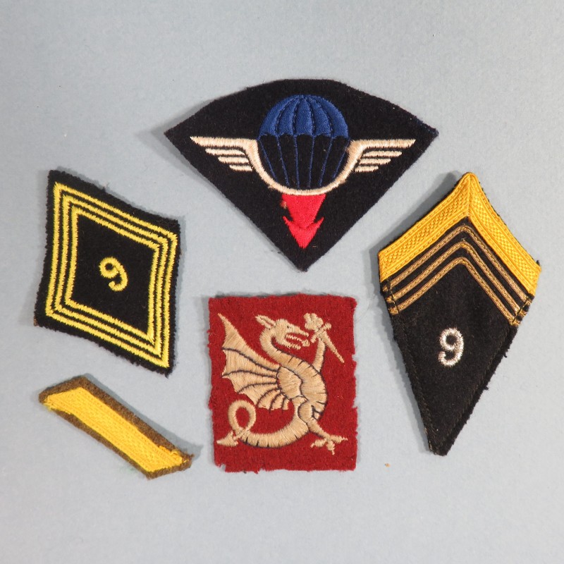 ENSEMBLE INSIGNES DU 9 ème REGIMENT DE CHASSEURS PARACHUTISTES LAPIN A GILLES 25 ème GAP LOSANGE 45