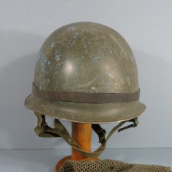 CASQUE FRANCAIS MODELE 1956 PARACHUTISTE CASQUE LOURD ANCIEN CASQUE ONU ET LINER 1963 FILET DE CAMOUFLAGE