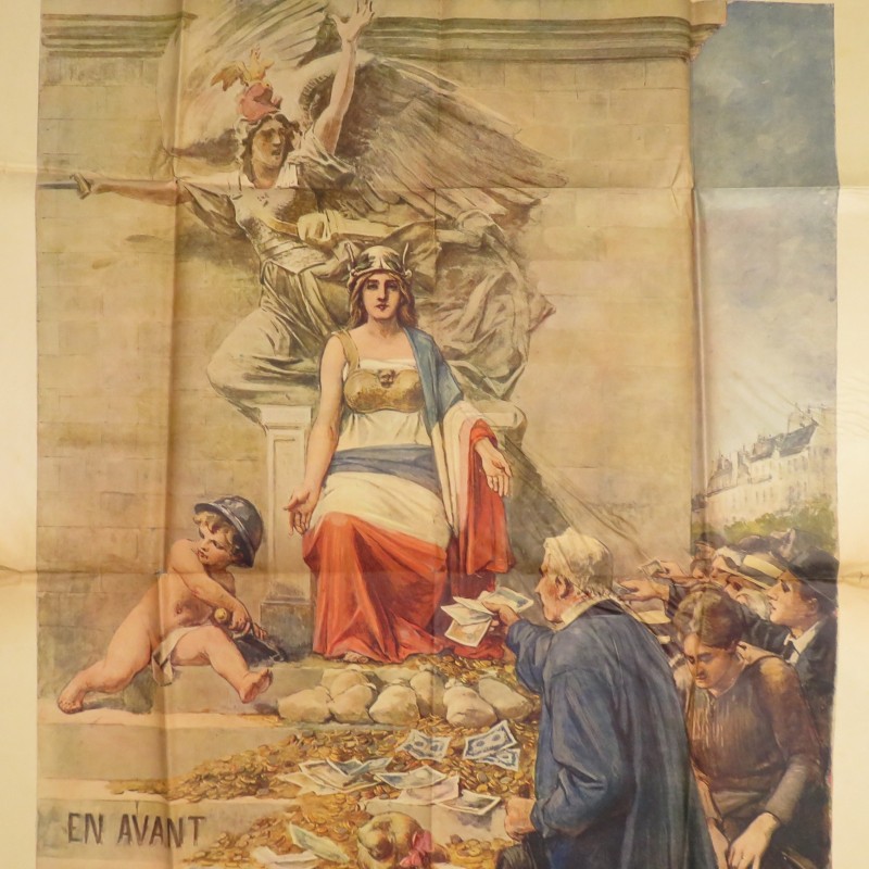 AFFICHE PATRIOTIQUE 2 ème EMPRUNT DE LA DEFENSE NATIONAL 1916 PAR ROBAUDI GUERRE 1914-1918 FORMAT 120 X 80 cm