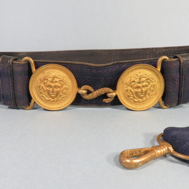 CEINTURON BLEU D'OFFICIER BOUCLE DOREES A TETE DE GORGONE MODELE 1920-1931