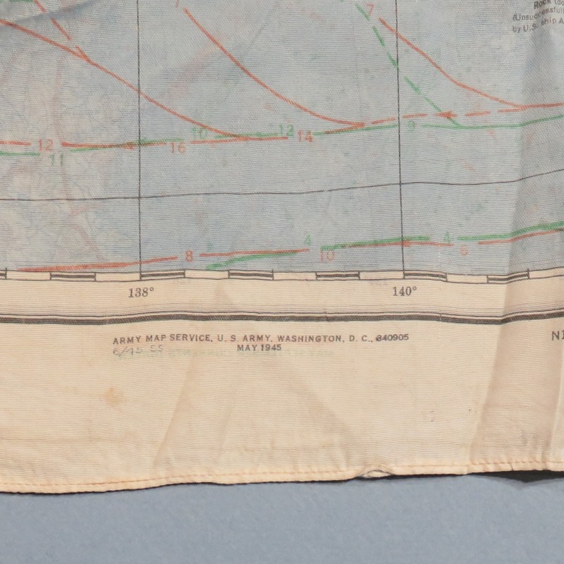 CARTE EVASION PILOTE AVIATION USAAF EN SOIE C-52 C-53 SUD DU JAPON ET MER DE CHINE 1945