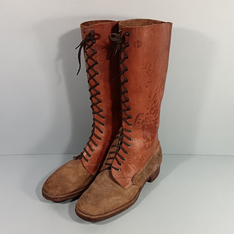 BRODEQUINS MONTANTS ERSATZ MODELE 1917 MODIFIES TAILLE 28/3 42 BELLE MODIFICATION DE GUERRE 1914 1918