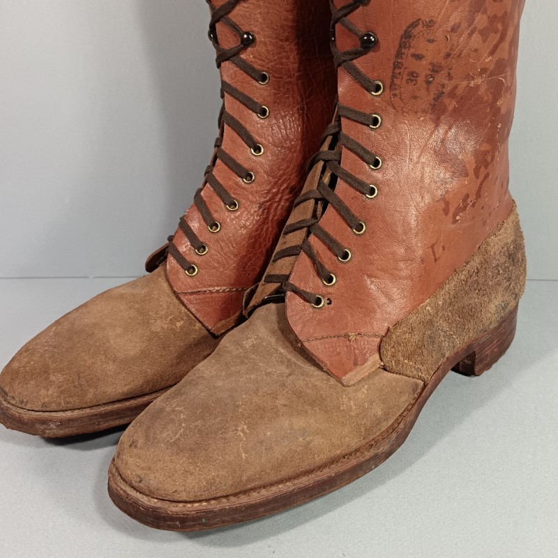 BRODEQUINS MONTANTS ERSATZ MODELE 1917 MODIFIES TAILLE 28/3 42 BELLE MODIFICATION DE GUERRE 1914 1918