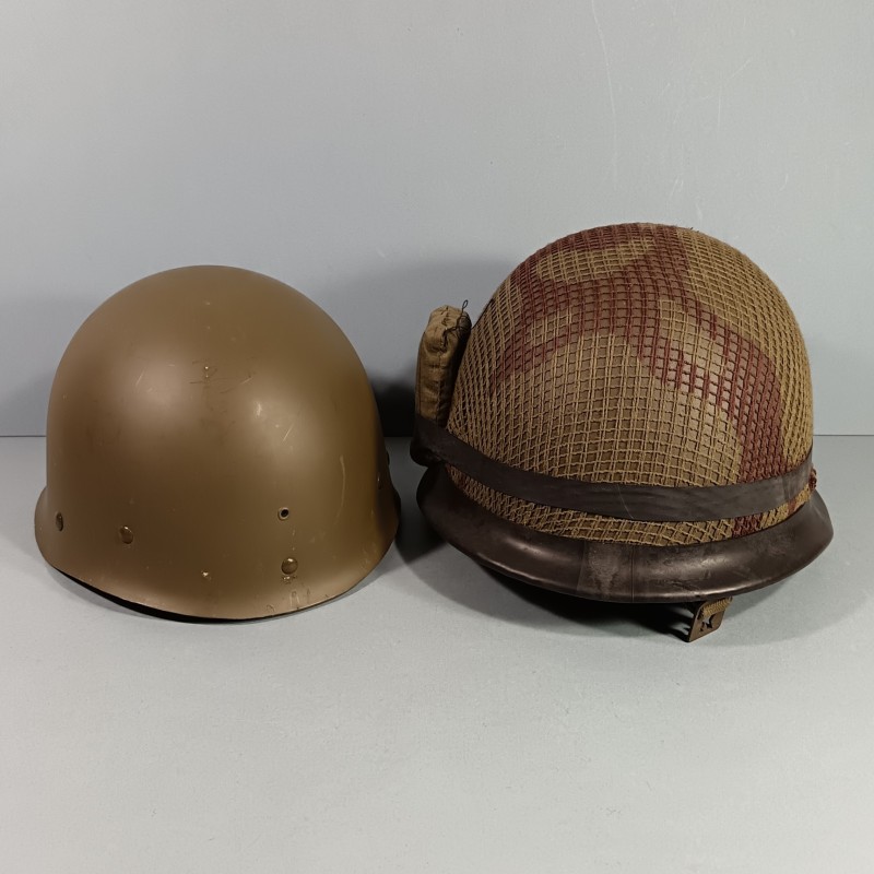 CASQUE FRANCAIS MODELE 1951 AVEC CAMOUFLAGE ET PANSEMENT ETAT NEUF DE STOCK LOURD M.A.MOU 1953 ET LINER THIBAULT 1952