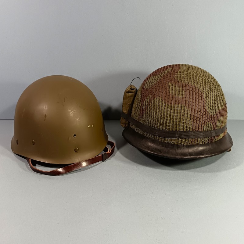 CASQUE FRANCAIS MODELE 1951 AVEC CAMOUFLAGE ET PANSEMENT ETAT NEUF DE STOCK LOURD M.A.MOU 1953 ET LINER THIBAULT 1952