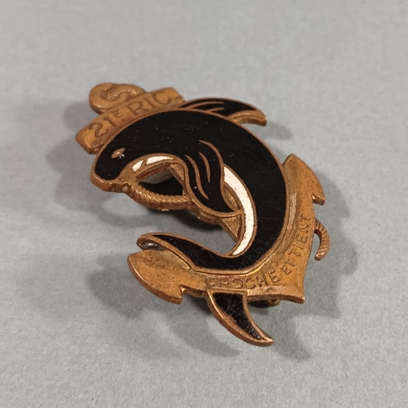 INSIGNE MILITAIRE ARMEE DE LIBERATION 21 ème RIC REGIMENT D'INFANTERIE COLONIALE FABRICATION DRAGO PARIS RUE BERANGER