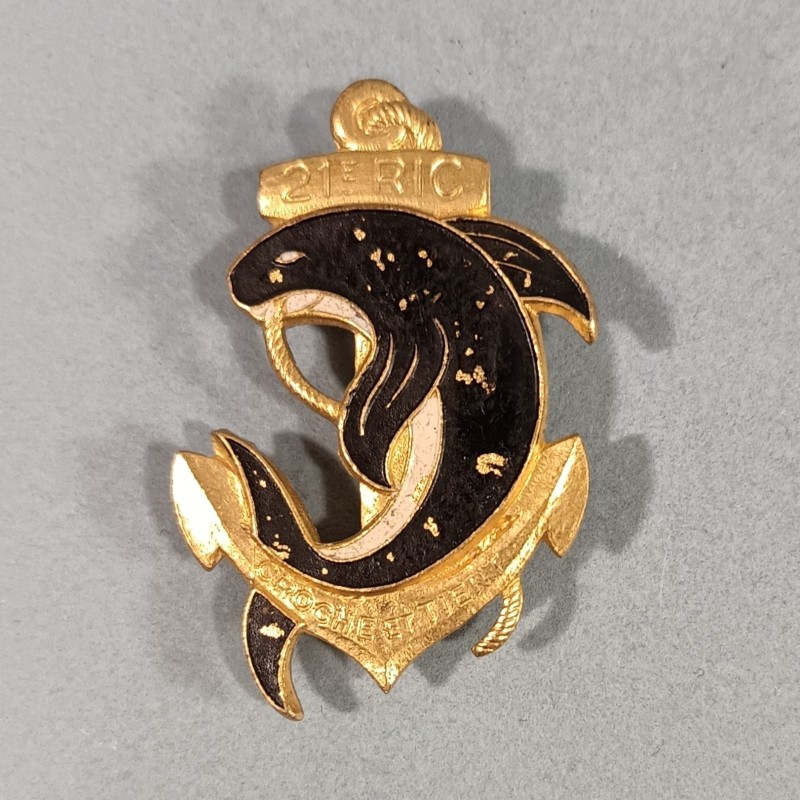 INSIGNE MILITAIRE ARMEE DE LIBERATION 21 ème RIC REGIMENT D'INFANTERIE COLONIALE FABRICATION PEINTE NON MARQUEE