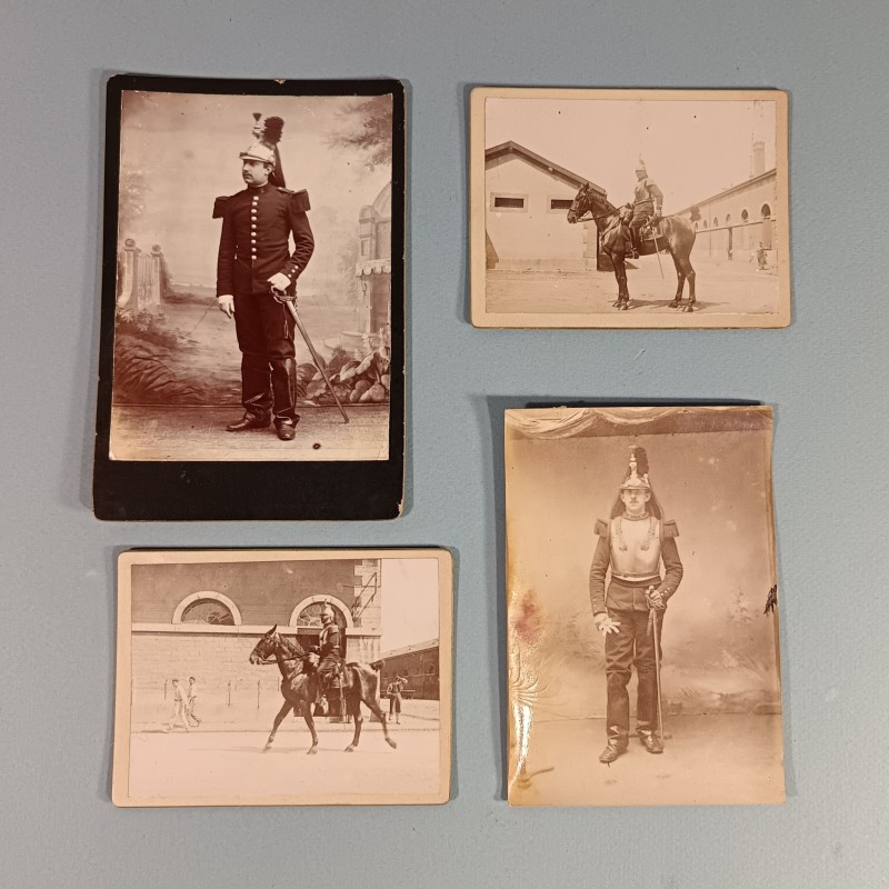 ENSEMBLE DE 4 PHOTOS DU 2 ème REGIMENT DE CUIRASSIERS CAVALIER SABRE CASQUE ET CUIRASSE VERS 1900 1914
