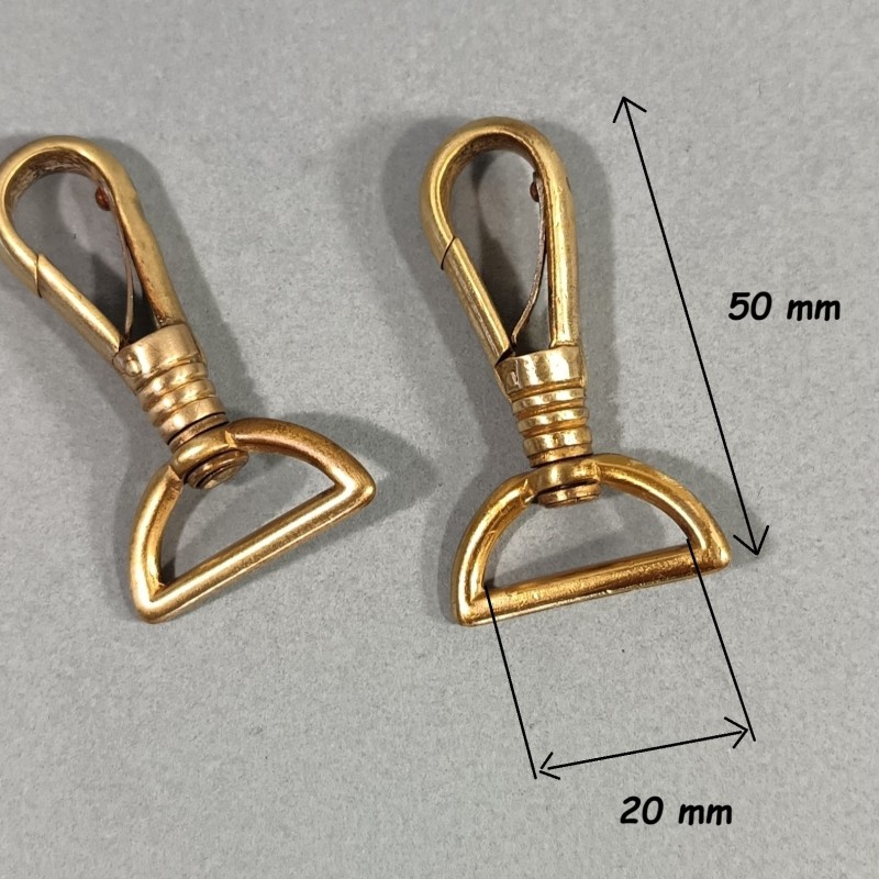 LOT DE 2 MOUSQUETONS D'OCCASION EN LAITON POUR BELIERE DE SABRE SABRETACHE ET SUSPENTES MILITAIRES T1