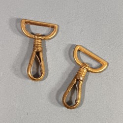 LOT DE 2 MOUSQUETONS D'OCCASION EN LAITON POUR BELIERE DE SABRE SABRETACHE ET SUSPENTES MILITAIRES T2
