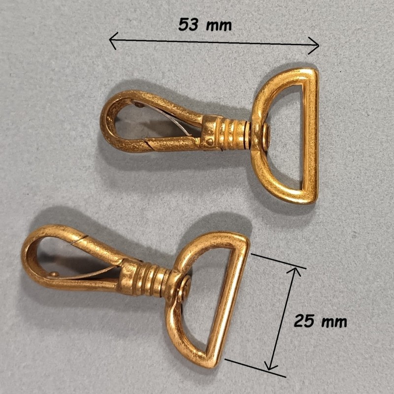 LOT DE 2 MOUSQUETONS D'OCCASION EN LAITON POUR BELIERE DE SABRE SABRETACHE ET SUSPENTES MILITAIRES T2