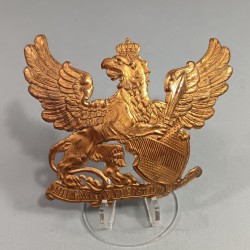 PLAQUE DE CASQUE A POINTE ALLEMAND BADOIS MODELE 1895 EN LAITON GRIFFON MIT GOTT F. FUERST U. WATERLAND