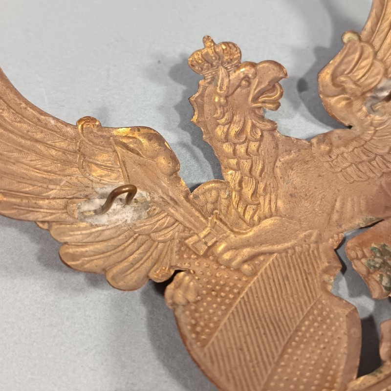 PLAQUE DE CASQUE A POINTE ALLEMAND BADOIS MODELE 1895 EN LAITON GRIFFON MIT GOTT F. FUERST U. WATERLAND