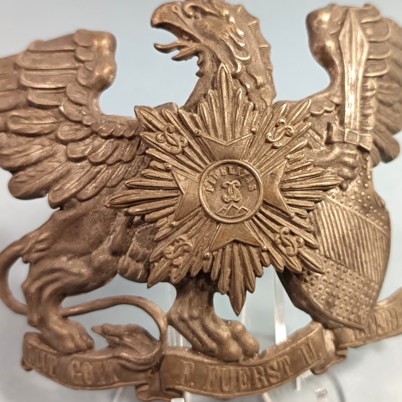 PLAQUE DE CASQUE A POINTE ALLEMAND BADOIS DU 109 ème REGIMENT DE GRENADIERS DE LA GARDE GRIFFON MIT GOTT F. FUERST U. WATERLAND