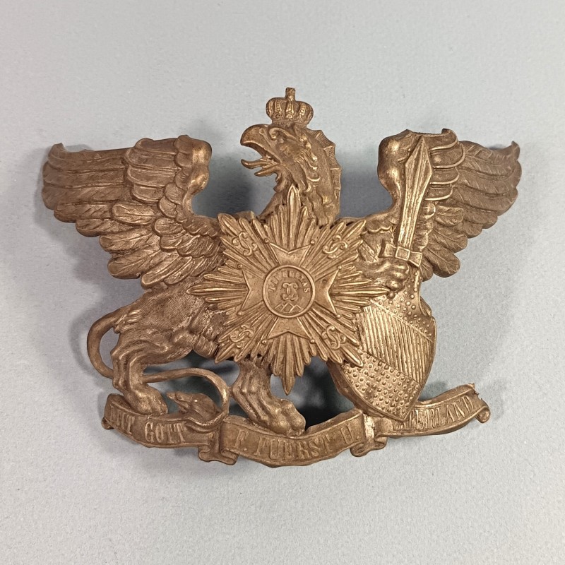 PLAQUE DE CASQUE A POINTE ALLEMAND BADOIS DU 109 ème REGIMENT DE GRENADIERS DE LA GARDE GRIFFON MIT GOTT F. FUERST U. WATERLAND