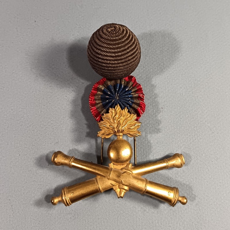 ATTRIBUT OU INSIGNE ET POMPON DE KEPI D'OFFICIERS ET ADJUDANTS MODELE 1886 OFFICIER D'ARTILLERIE