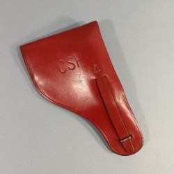 BEL ETUI D'OFFICIER EN CUIR ROUGE MODELE POUR PA 7.65 DE MAB D OU BROWNING AVEC MARQUAGE SUR LE RABBAT CSP