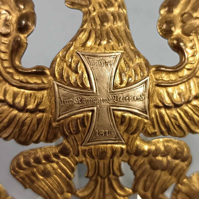 PLAQUE DE CASQUE A POINTE DE RESERVISTE PRUSSIEN MODELE 1895 AIGLE MIT GOTT FUR KOENING UND WATERLAND