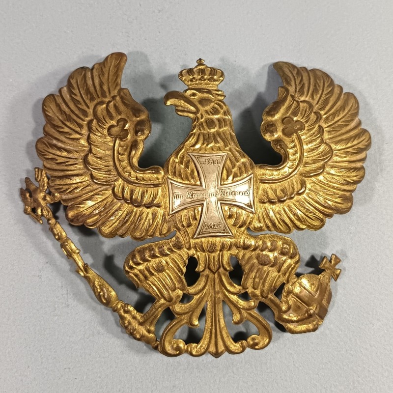 PLAQUE DE CASQUE A POINTE DE RESERVISTE PRUSSIEN MODELE 1895 AIGLE MIT GOTT FUR KOENING UND WATERLAND