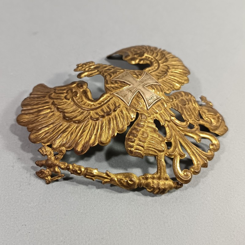 PLAQUE DE CASQUE A POINTE DE RESERVISTE PRUSSIEN MODELE 1895 AIGLE MIT GOTT FUR KOENING UND WATERLAND