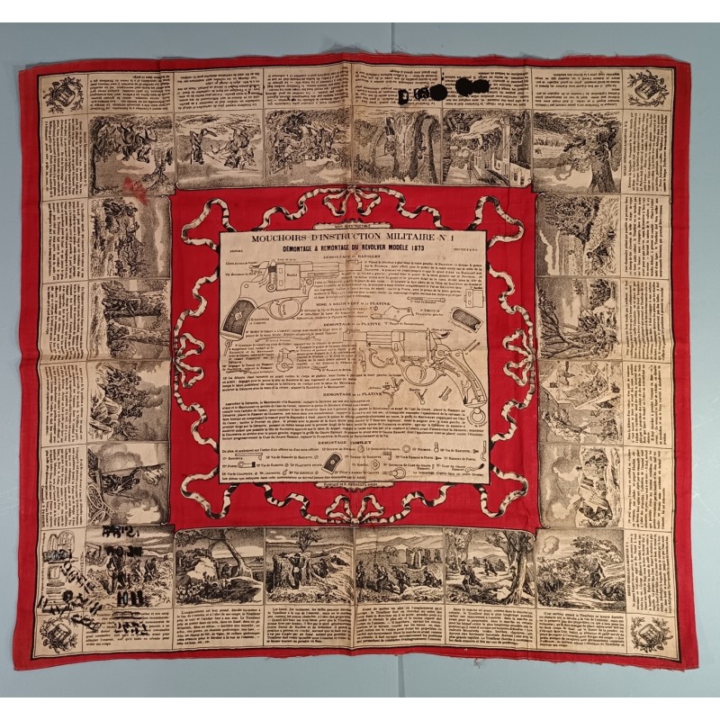 MOUCHOIR D'INSTRUCTION MILITAIRE N° 1 DEMONTAGE & REMONTAGE DU REVOLVER 1873 REGIMENTE DU 50 INFANTERIE DE LIGNE