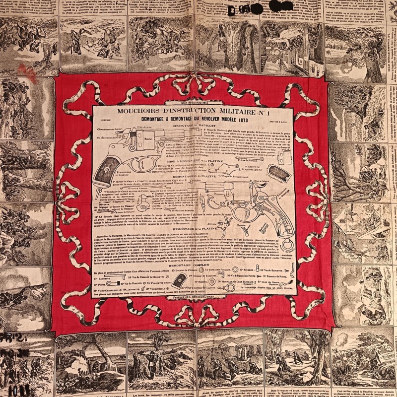 MOUCHOIR D'INSTRUCTION MILITAIRE N° 1 DEMONTAGE & REMONTAGE DU REVOLVER 1873 REGIMENTE DU 50 INFANTERIE DE LIGNE