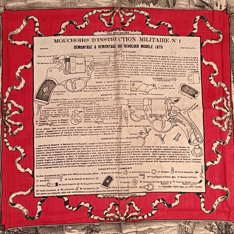 MOUCHOIR D'INSTRUCTION MILITAIRE N° 1 DEMONTAGE & REMONTAGE DU REVOLVER 1873 REGIMENTE DU 50 INFANTERIE DE LIGNE