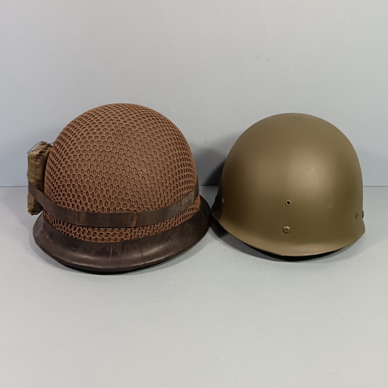 CASQUE FRANCAIS MODELE 1956 PARACHUTISTE CASQUE LOURD DATE 1959 ET LINER 1962 TAP LEGION ETRANGERE FILET DE CAMOUFLAGE