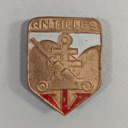INSIGNE MILITAIRE 21 ème GROUPE ANTILLES DE DCA 1 ère DFL FRANCE LIBRE FABRICATION LOCALE PEINTE ITALIE 1944-45