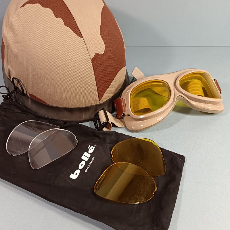 CASQUE F1 CAMOUFLE DAGUET GUERRE DU GOLF 1990 - 1991 COUVRE CASQUE ET LUNETTES BOLLE LEGION ETRANGERE DESERT STROM