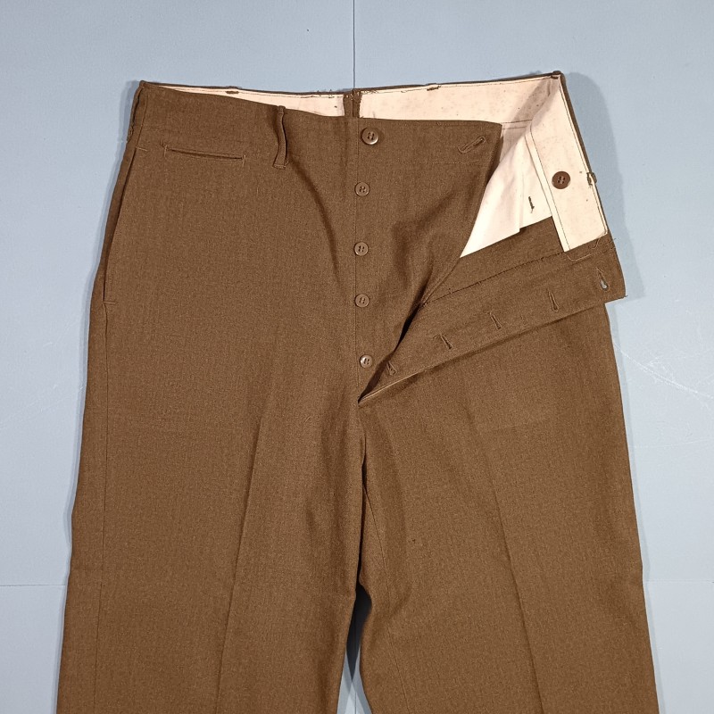 PANTALON US TROUPE MOUTARDE MODELE 1937 ETIQUETTE DATEE 1943 TAILLE W34-L35 UNIFORME GI TOUR DE TAILLE 100 cm