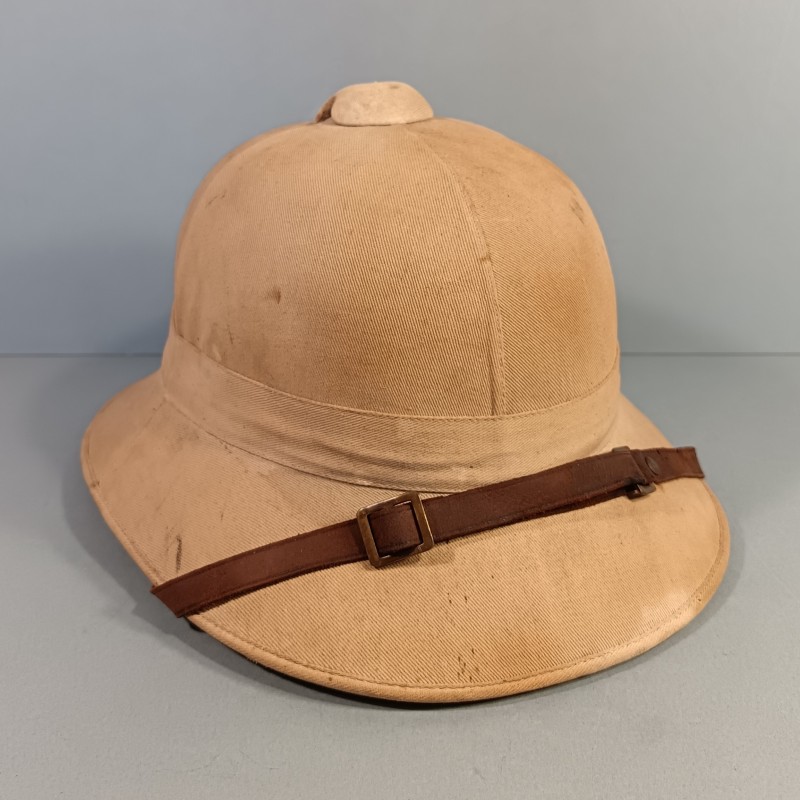 CASQUE COLONIAL EN TOILE BEIGE ET LIEGE DE TYPE ANGLAIS FABRICATION FRANCAISE MILITAIRE ARMEE DE LIBERATION FNFL 1943-1944