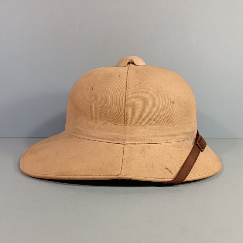 CASQUE COLONIAL EN TOILE BEIGE ET LIEGE DE TYPE ANGLAIS FABRICATION FRANCAISE MILITAIRE ARMEE DE LIBERATION FNFL 1943-1944