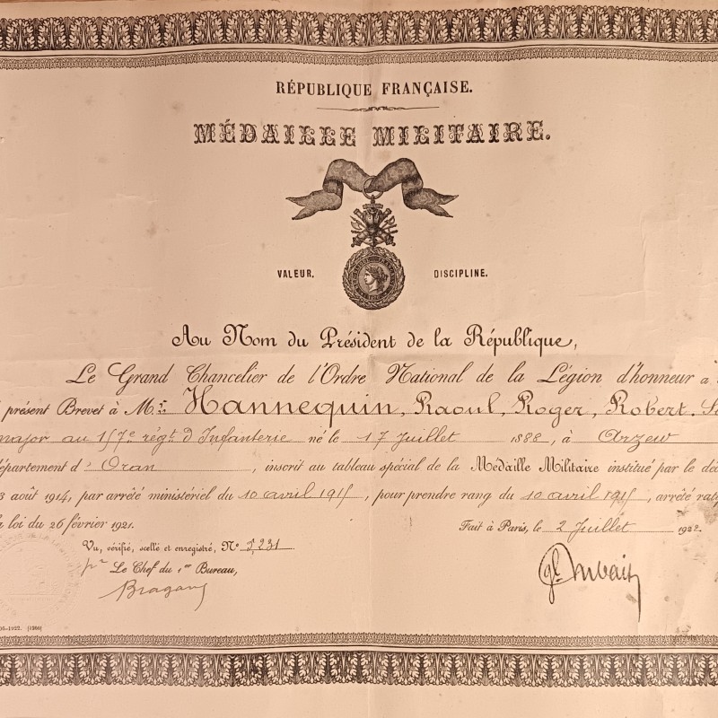 ENSEMBLE DE 5 DIPLOMES COLONIALE MAROC OUISSAM D'UN SOUS OFFICIER AU 1 er ET 8 ème RTA 157 èmeS RI ANNEES 1910-1922