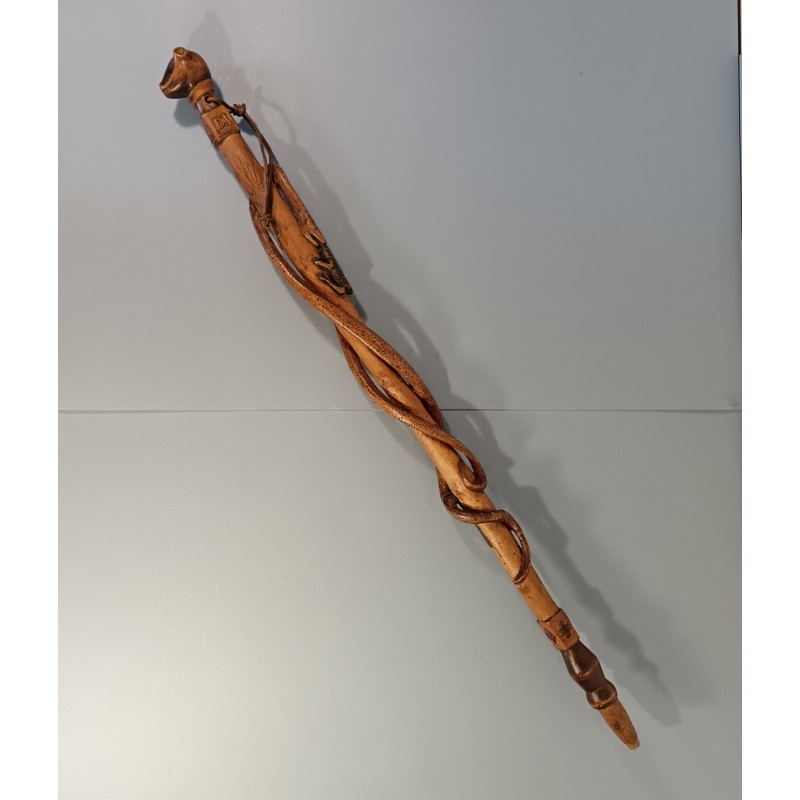 CANNE ARTISANAT SOUVENIR DE LA CAMPAGNE 1939 1940 DU 414 ème SYMBOLIQUE COULEUVRE ET GRENOUILLE TETE FOUINE
