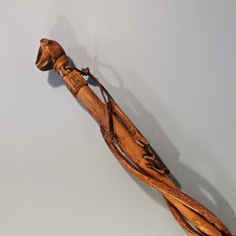 CANNE ARTISANAT SOUVENIR DE LA CAMPAGNE 1939 1940 DU 414 ème SYMBOLIQUE COULEUVRE ET GRENOUILLE TETE FOUINE