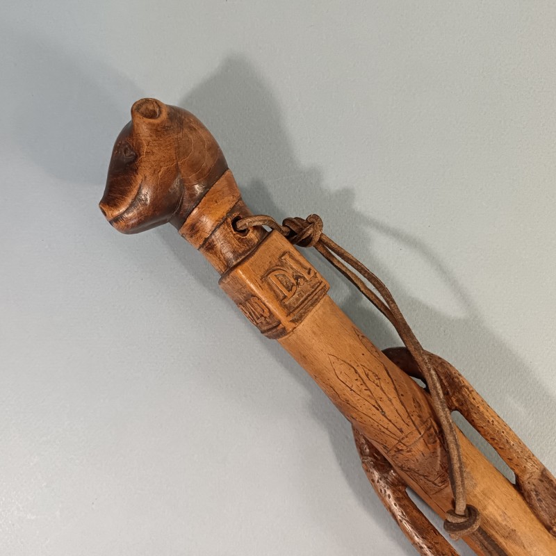 CANNE ARTISANAT SOUVENIR DE LA CAMPAGNE 1939 1940 DU 414 ème SYMBOLIQUE COULEUVRE ET GRENOUILLE TETE FOUINE