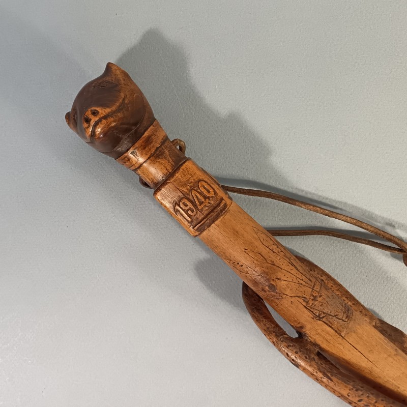 CANNE ARTISANAT SOUVENIR DE LA CAMPAGNE 1939 1940 DU 414 ème SYMBOLIQUE COULEUVRE ET GRENOUILLE TETE FOUINE