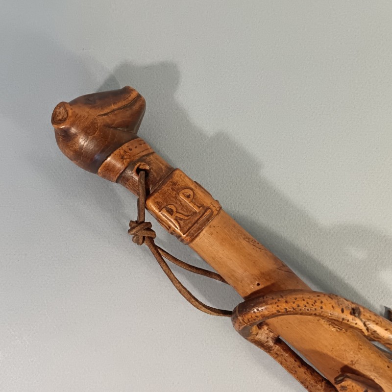 CANNE ARTISANAT SOUVENIR DE LA CAMPAGNE 1939 1940 DU 414 ème SYMBOLIQUE COULEUVRE ET GRENOUILLE TETE FOUINE