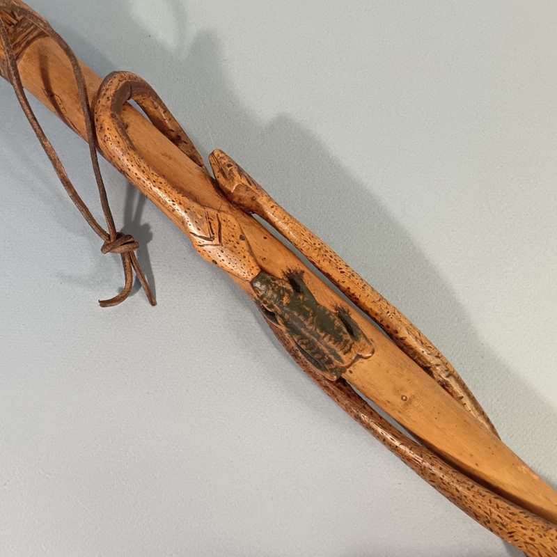 CANNE ARTISANAT SOUVENIR DE LA CAMPAGNE 1939 1940 DU 414 ème SYMBOLIQUE COULEUVRE ET GRENOUILLE TETE FOUINE