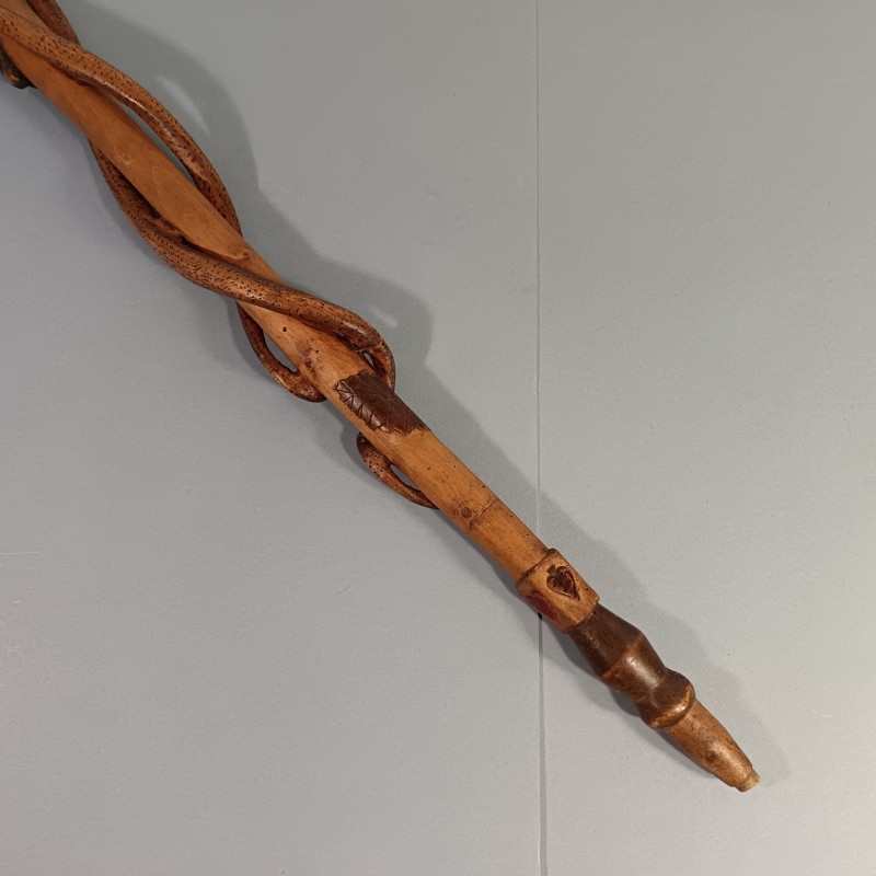 CANNE ARTISANAT SOUVENIR DE LA CAMPAGNE 1939 1940 DU 414 ème SYMBOLIQUE COULEUVRE ET GRENOUILLE TETE FOUINE