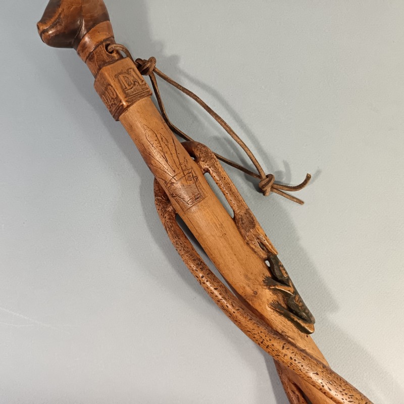 CANNE ARTISANAT SOUVENIR DE LA CAMPAGNE 1939 1940 DU 414 ème SYMBOLIQUE COULEUVRE ET GRENOUILLE TETE FOUINE