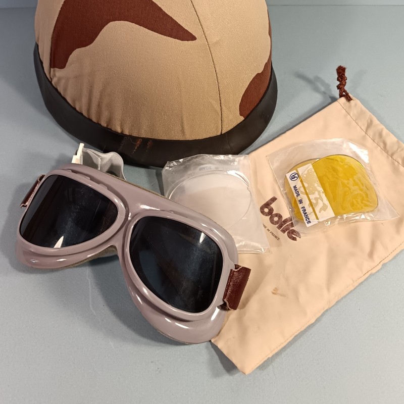 CASQUE F1 CAMOUFLE DAGUET GUERRE DU GOLF 1990 - 1991 COUVRE CASQUE ET LUNETTES BOLLE LEGION ETRANGERE DESERT STROM
